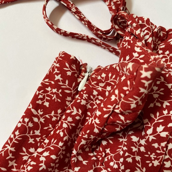 Shein Summer Dress with Tie up straps - Red with White Flowers - Picture 7 of 8